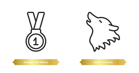 Poster - two editable outline icons from general concept. thin line icons such as number one medal, wolf howling vector.