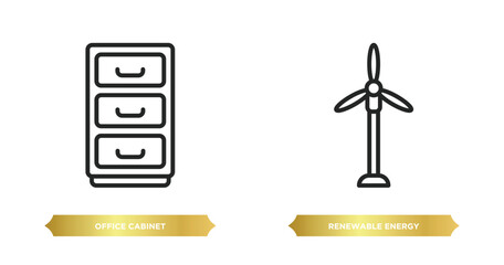 Poster - two editable outline icons from general concept. thin line icons such as office cabinet, renewable energy label vector.