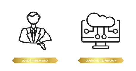 Poster - two editable outline icons from general concept. thin line icons such as advertising agency, computi