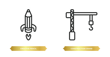 Poster - two editable outline icons from general concept. thin line icons such as creative pencil rocket, con
