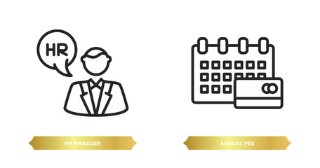 Poster - two editable outline icons from general concept. thin line icons such as hr manager, annual fee vect