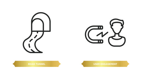 Poster - two editable outline icons from general concept. thin line icons such as road tunnel, user engagemen