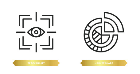 Poster - two editable outline icons from general concept. thin line icons such as trackability, market share 