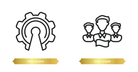 Poster - two editable outline icons from general concept. thin line icons such as open source, team leader ve