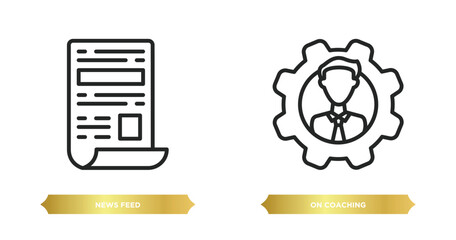 Poster - two editable outline icons from general concept. thin line icons such as news feed, on coaching vect