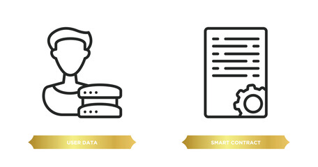 Poster - two editable outline icons from general concept. thin line icons such as user data, smart contract v