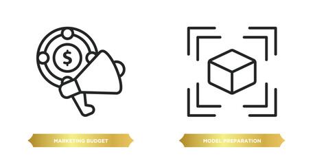 Poster - two editable outline icons from general concept. thin line icons such as marketing budget, model pre