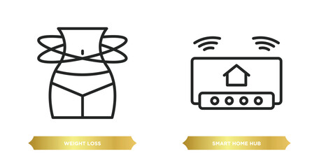 Poster - two editable outline icons from general concept. thin line icons such as weight loss, smart home hub vector.