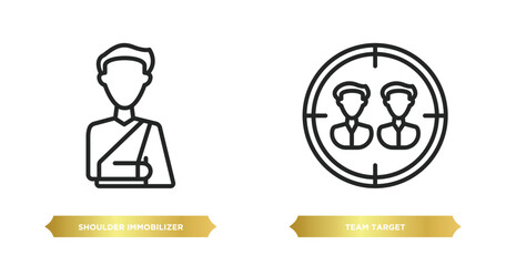Poster - two editable outline icons from general concept. thin line icons such as shoulder immobilizer, team 