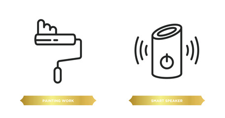 Poster - two editable outline icons from general concept. thin line icons such as painting work, smart speaker vector.
