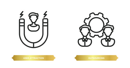 Poster - two editable outline icons from general concept. thin line icons such as user attraction, outsourcing vector.