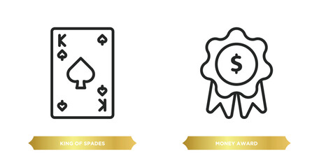 Poster - two editable outline icons from gaming concept. thin line icons such as king of spades, money award vector.