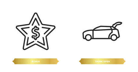 Poster - two editable outline icons from gaming concept. thin line icons such as bonus, trunk open vector.