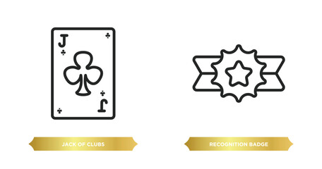 Poster - two editable outline icons from gaming concept. thin line icons such as jack of clubs, recognition badge vector.