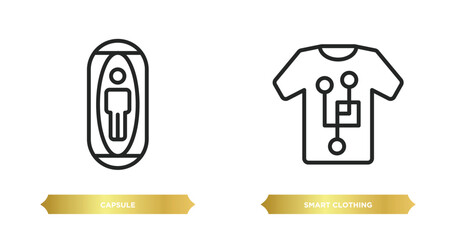 Wall Mural - two editable outline icons from future technology concept. thin line icons such as capsule, smart clothing vector.