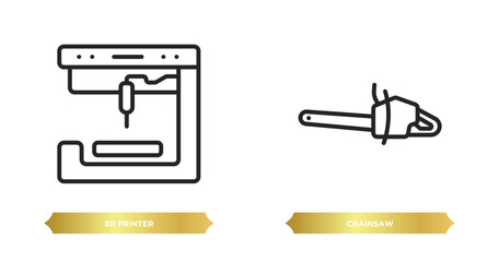Poster - two editable outline icons from future technology concept. thin line icons such as 3d printer, chain