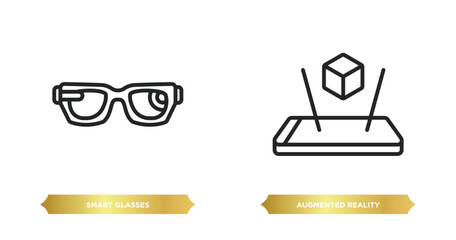 Poster - two editable outline icons from future technology concept. thin line icons such as smart glasses, au
