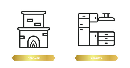 Poster - two editable outline icons from furniture & household concept. thin line icons such as fireplace, cabinets vector.