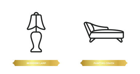 Poster - two editable outline icons from furniture & household concept. thin line icons such as bedroom lamp, fainting couch vector.