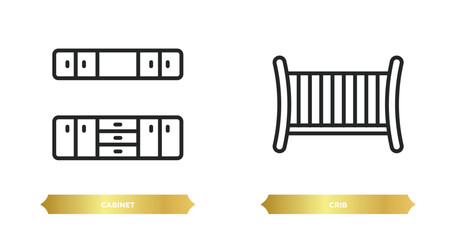 Poster - two editable outline icons from furniture & household concept. thin line icons such as cabinet, crib vector.