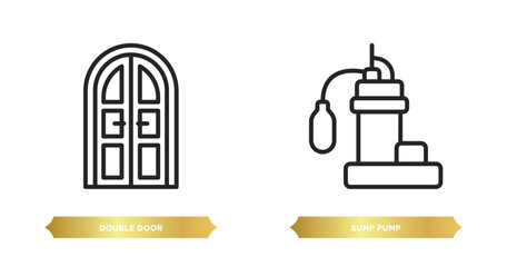 Poster - two editable outline icons from furniture & household concept. thin line icons such as double door, sump pump vector.