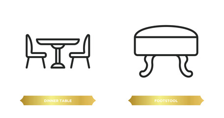 Wall Mural - two editable outline icons from furniture & household concept. thin line icons such as dinner table, footstool vector.