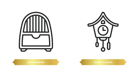 Poster - two editable outline icons from furniture & household concept. thin line icons such as dehumidifier, cuckoo clock vector.