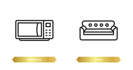Poster - two editable outline icons from furniture & household concept. thin line icons such as microwave, couch vector.