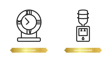 Poster - two editable outline icons from furniture & household concept. thin line icons such as table clock, water dispenser vector.