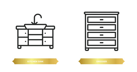 Poster - two editable outline icons from furniture concept. thin line icons such as kitchen sink, dresser vector.