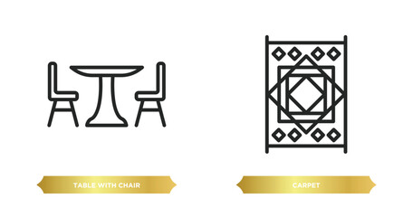 Poster - two editable outline icons from furniture concept. thin line icons such as table with chair, carpet vector.