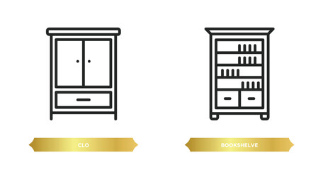 Poster - two editable outline icons from furniture concept. thin line icons such as clo, bookshelve vector.