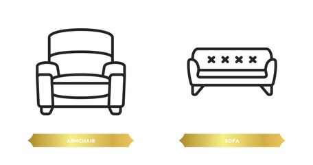 Poster - two editable outline icons from furniture concept. thin line icons such as armchair, sofa vector.