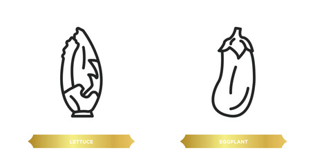Poster - two editable outline icons from fruits and vegetables concept. thin line icons such as lettuce, eggplant vector.