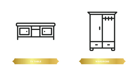Poster - two editable outline icons from furniture concept. thin line icons such as tv table, wardrobe vector.