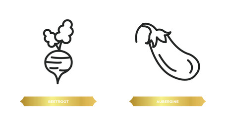 Poster - two editable outline icons from fruits and vegetables concept. thin line icons such as beetroot, aubergine vector.
