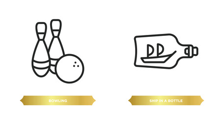 two editable outline icons from free time concept. thin line icons such as bowling, ship in a bottle vector.