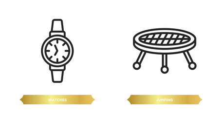 Poster - two editable outline icons from free time concept. thin line icons such as watches, jumping vector.