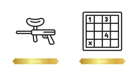 Poster - two editable outline icons from free time concept. thin line icons such as paintball, sudoku vector.