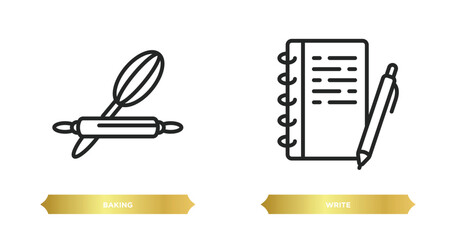 Poster - two editable outline icons from free time concept. thin line icons such as baking, write vector.