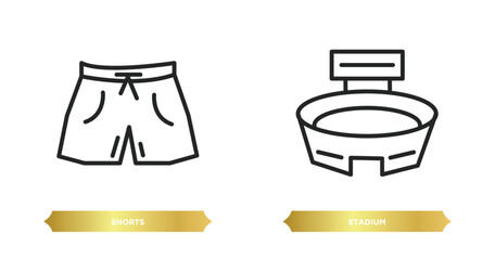 Poster - two editable outline icons from football concept. thin line icons such as shorts, stadium vector.