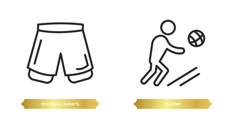 Poster - two editable outline icons from football concept. thin line icons such as football shorts, player ve