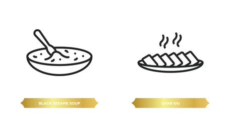 Poster - two editable outline icons from food and restaurant concept. thin line icons such as black sesame soup, char siu vector.