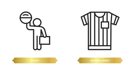 Poster - two editable outline icons from football concept. thin line icons such as coach, referee jersey vector.