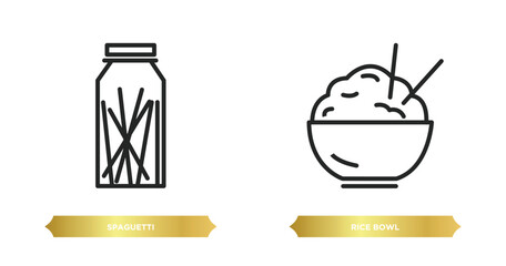 Poster - two editable outline icons from food concept. thin line icons such as spaguetti, rice bowl vector.
