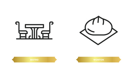 Wall Mural - two editable outline icons from food concept. thin line icons such as bistro, wonton vector.