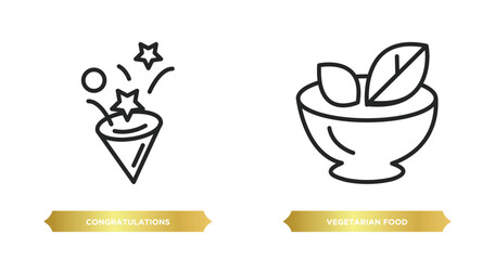 Poster - two editable outline icons from food concept. thin line icons such as congratulations, vegetarian food vector.
