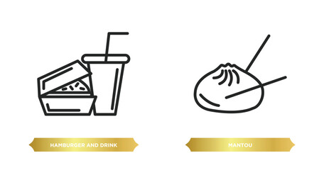 Poster - two editable outline icons from food concept. thin line icons such as hamburger and drink, mantou vector.
