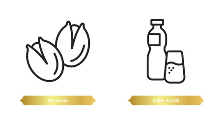 Wall Mural - two editable outline icons from food concept. thin line icons such as pistachio, drink water vector.