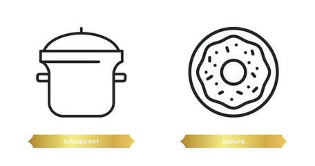 Poster - two editable outline icons from food concept. thin line icons such as kitchen pot, donuts vector.